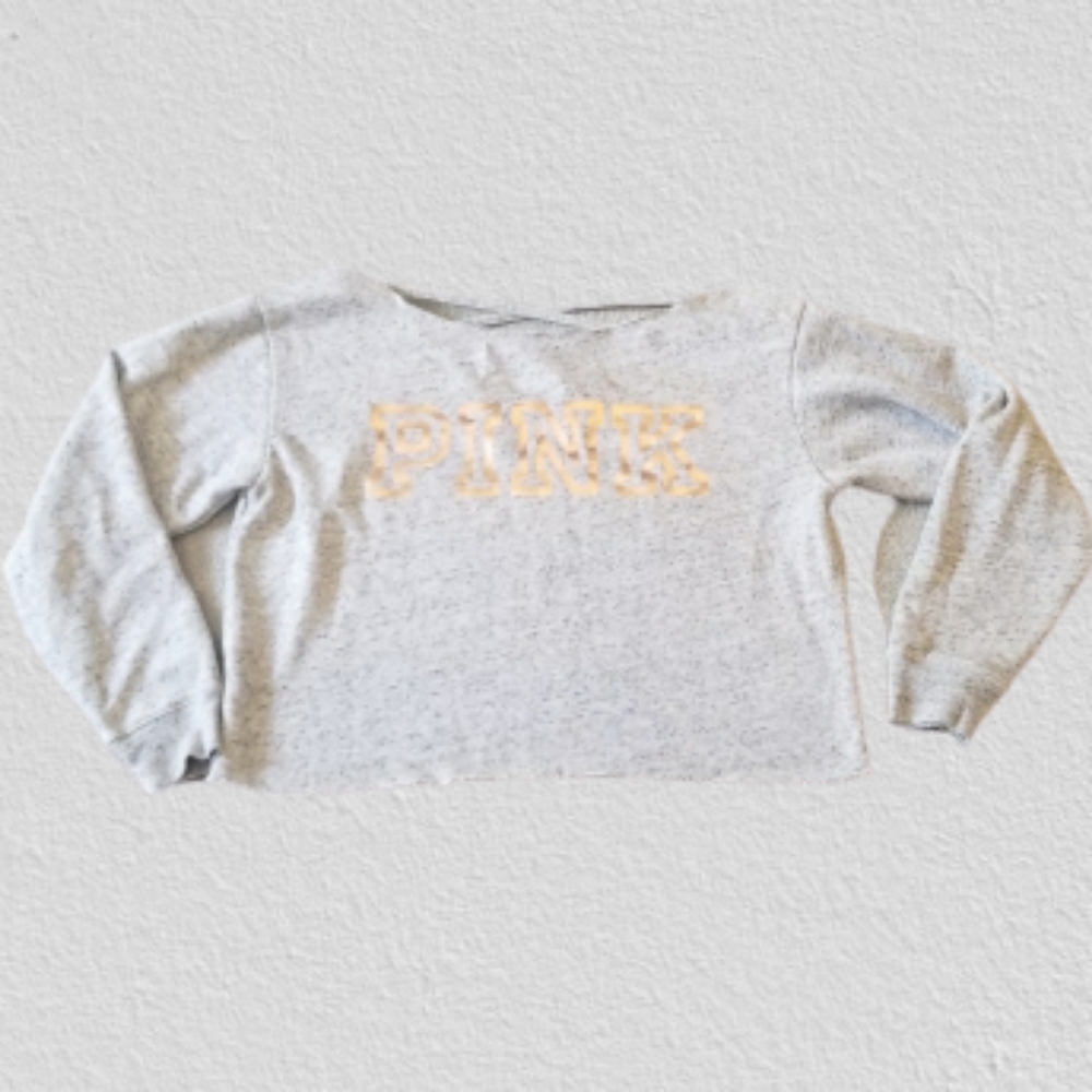 PINK gray crop cross back sweatshirt S
